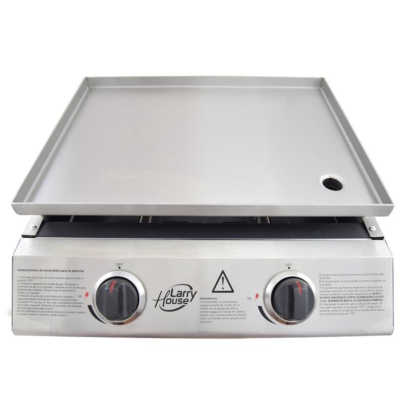 LH1644 PLANCHA DE ASAR INOXIDABLE LARRYHOUSE 2 FUEGOS
